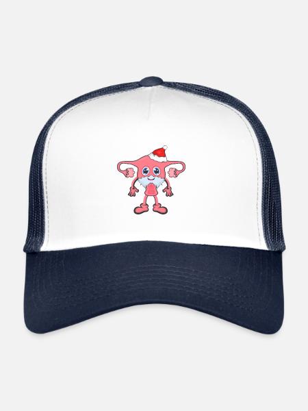 Utérus noël féminisme utérus - Casquette trucker  - blanc/marine - Devant