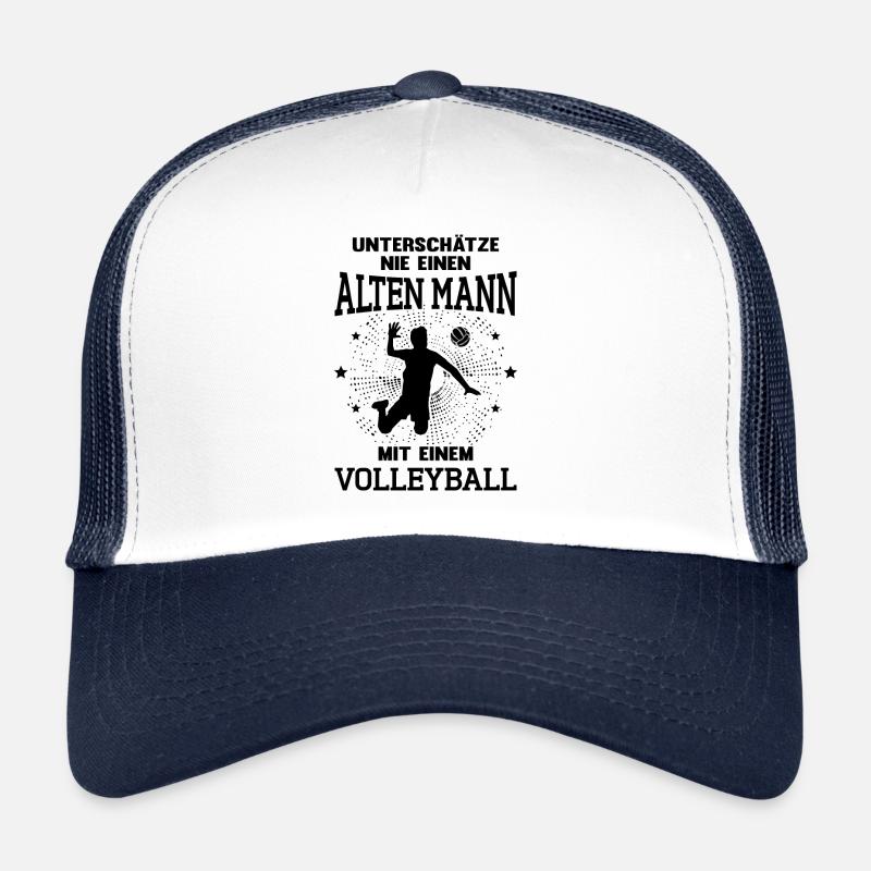 Alter Mann mit einem Volleyball Trainer Volleyball - Trucker Cap - Weiß/Navy