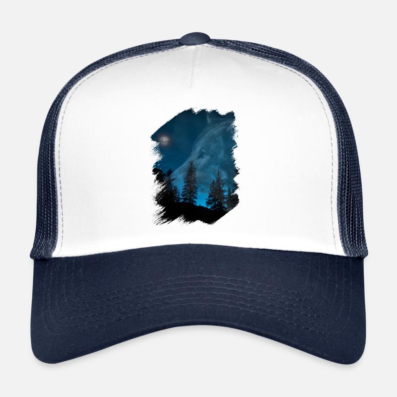 Wolf Mond Wald Brush Stroke Dunkel Trucker Cap