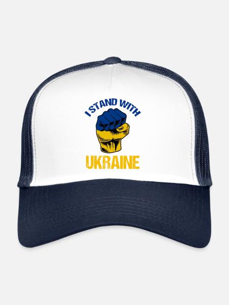Je me tiens avec l’Ukraine Drapeau ukrainien - Casquette trucker  - blanc/marine - Devant