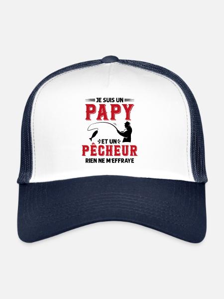 Papy Pêcheur Humour Fête des Grands Pères Noël - Casquette trucker  - blanc/marine - Devant