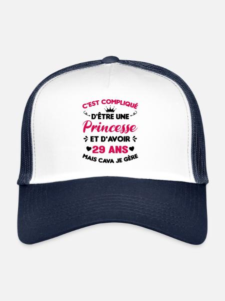 Princesse 29 Ans Joyeux Anniversaire Idée Cadeau - Casquette trucker  - blanc/marine - Devant