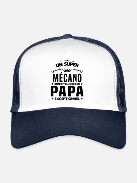 Mécano papa cadeau drôle fête des pères garagiste - Casquette trucker  - blanc/marine - Devant