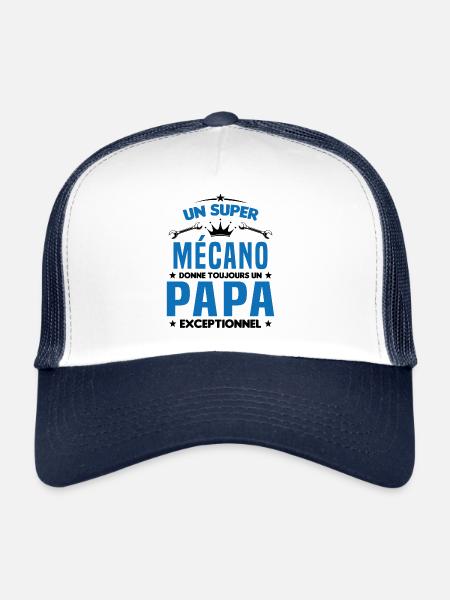 Mécano papa cadeau drôle fête des pères garagiste - Casquette trucker  - blanc/marine - Devant