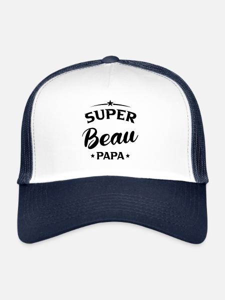 Beau-père Cadeau Super beau papa - Casquette trucker  - blanc/marine - Devant