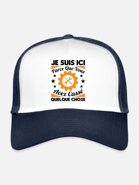 Humour Mécanicien Mécano Mécanique Auto Garagiste - Casquette trucker  - blanc/marine - Devant