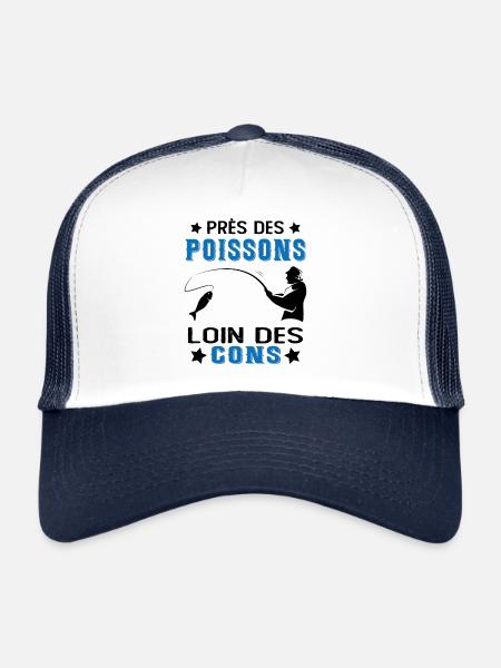 Près Des Poissons Loin Des Cons Drôle Pêcheur - Casquette trucker  - blanc/marine - Devant