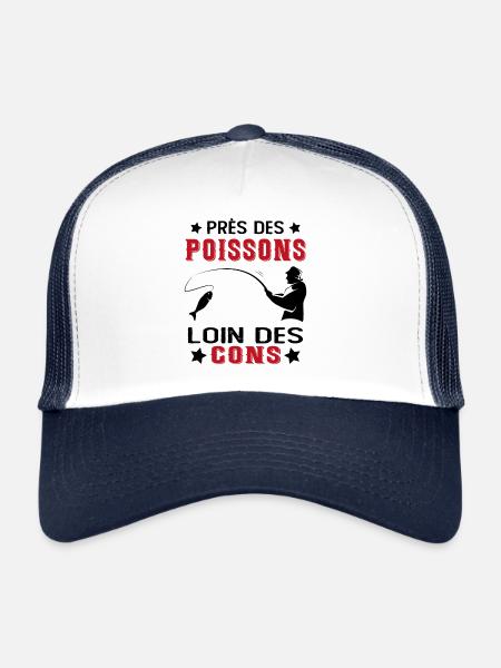 Près Des Poissons Loin Des Cons Drôle Pêcheur - Casquette trucker  - blanc/marine - Devant