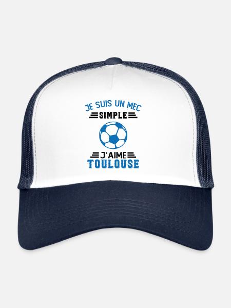 Je Suis Un Mec Simple J'aime Toulouse Supporter - Casquette trucker  - blanc/marine - Devant