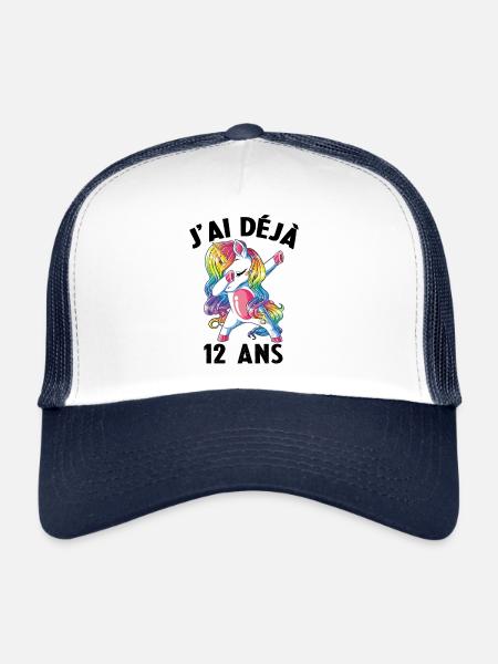 J'ai Déja 12 Ans Cadeau Anniversaire Fille Licorne - Casquette trucker  - blanc/marine - Devant