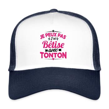 JE PEUX PAS J'AI BETISE AVEC TONTON - Casquette trucker  - blanc/marine - Devant