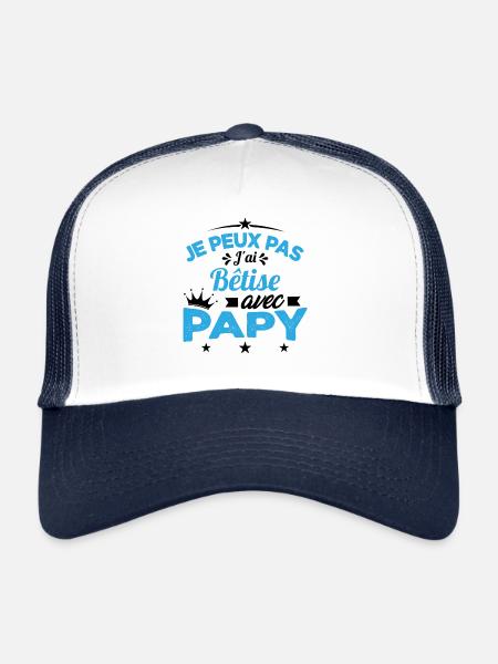 Je peux pas J'ai Bêtise Avec Papy Cadeau - Casquette trucker  - blanc/marine - Devant