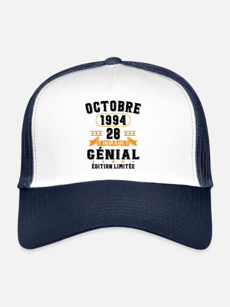 28 Ans Anniversaire Vintage Né(e) en Octobre 1994 - Casquette trucker  - blanc/marine - Devant