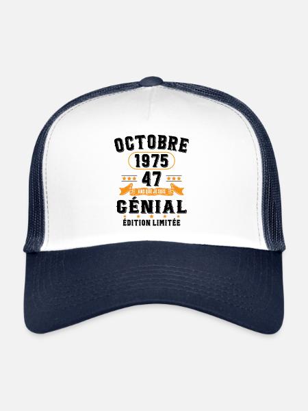 47 Ans Anniversaire Vintage Né(e) en Octobre 1975 - Casquette trucker  - blanc/marine - Devant