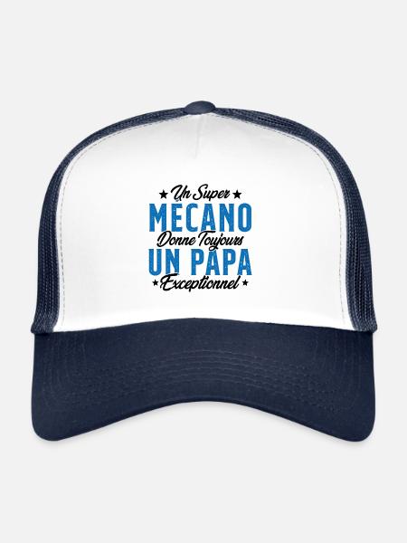 Mécano Papa Cadeau Drôle Fête Des Pères Garagiste - Casquette trucker  - blanc/marine - Devant