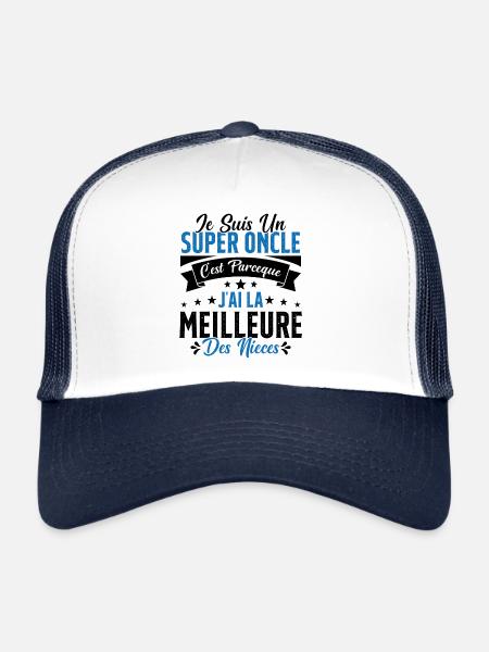 Un Super Oncle Cadeau Humour Nièce Tonton - Casquette trucker  - blanc/marine - Devant