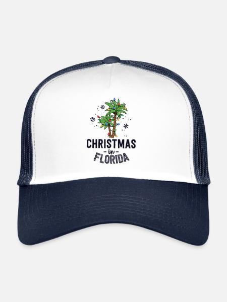 Noël en Floride Deck La famille Palm Trees - Casquette trucker  - blanc/marine - Devant