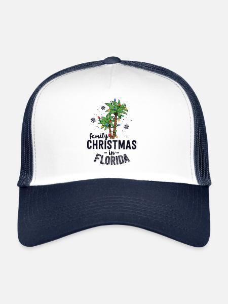Family Christmas In Florida Palm Trees Xmas Beach - Trucker Cap - white/navy - Front