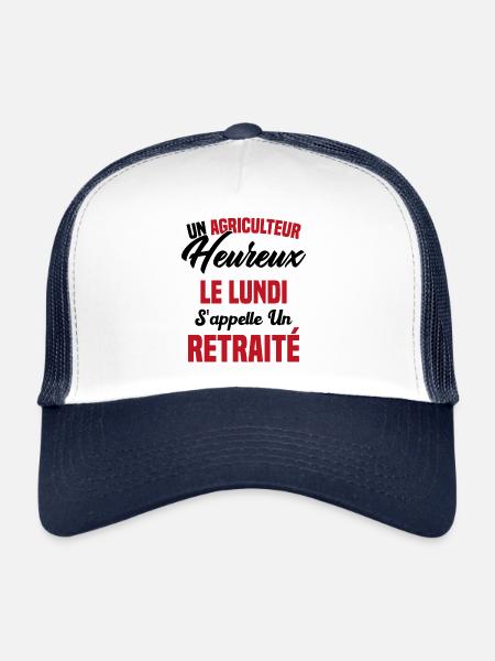 Agriculteur Heureux le lundi S'appelle un Retraité - Casquette trucker  - blanc/marine - Devant