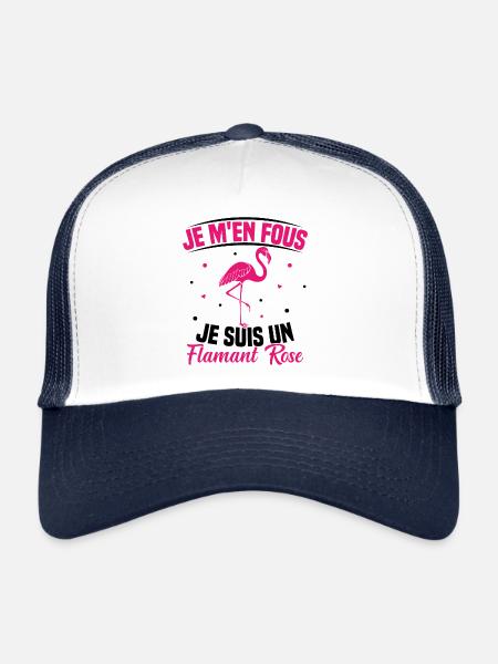 Je M’en Fous Je Suis Un Flamant Rose Humour - Casquette trucker  - blanc/marine - Devant