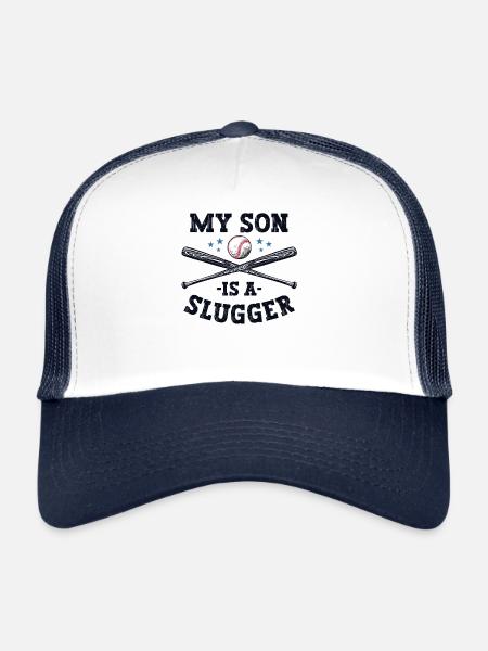 Mon fils est un garçon slugger Fête des parents - Casquette trucker  - blanc/marine - Devant