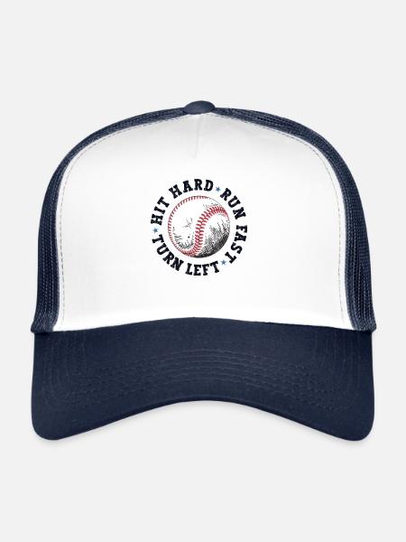 Funny Baseball Shirt Mom Dad Hit Hard Run Fast - Trucker Cap - white/navy - Front