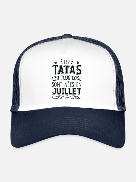 Anniversaire Tante Tata Juillet Cadeau - Casquette trucker  - blanc/marine - Devant