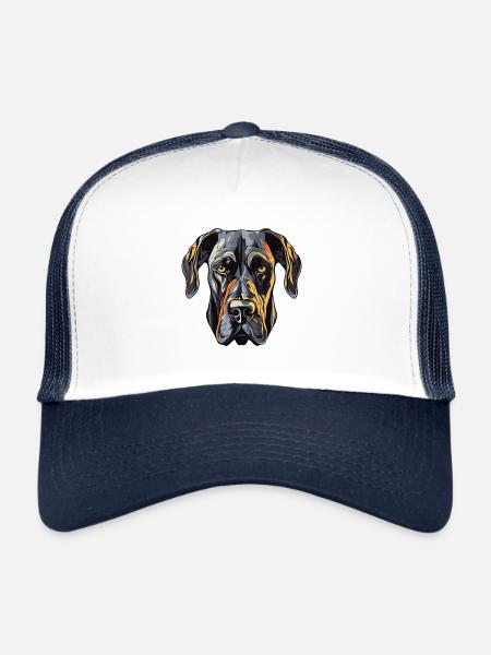 Portrait de chien dogue allemand - Casquette trucker  - blanc/marine - Devant