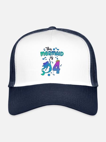 Cette sirène est 4 ans Sirène Fille 4ème - Casquette trucker  - blanc/marine - Devant