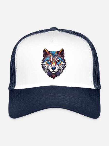 Portrait de chien Husky - Casquette trucker  - blanc/marine - Devant