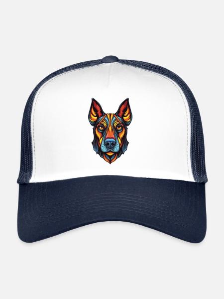 Portrait de chien doberman - Casquette trucker  - blanc/marine - Devant