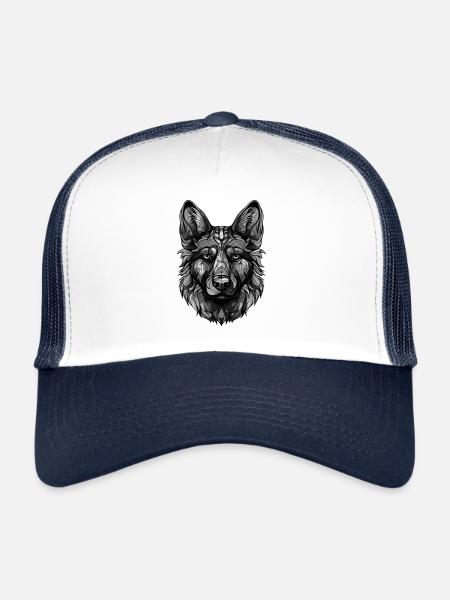 German Shepherd Dog Portrait - Trucker Cap - white/navy - Front