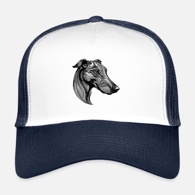 Greyhound Hund Portrait - Trucker Cap - Weiß/Navy