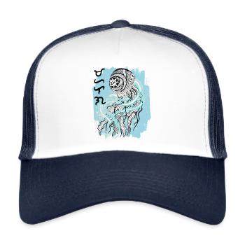Tribal Jellyfish/Baybayin word Mahalaga (Precious) - Trucker Cap - white/navy - Front