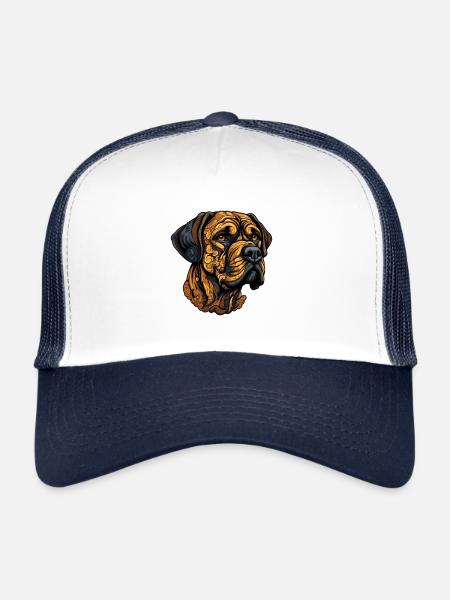 Mastiff Dog Head Animal - Trucker Cap - white/navy - Front