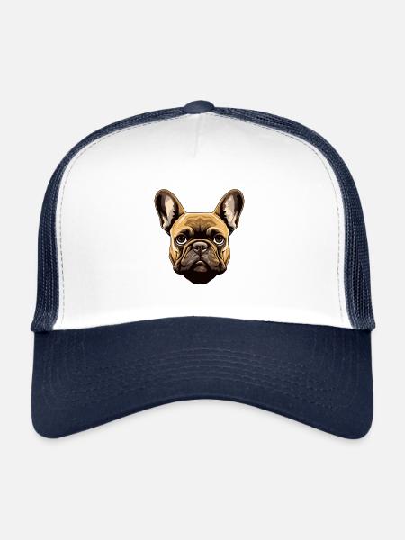 Tête de chien bouledogue français - Casquette trucker  - blanc/marine - Devant