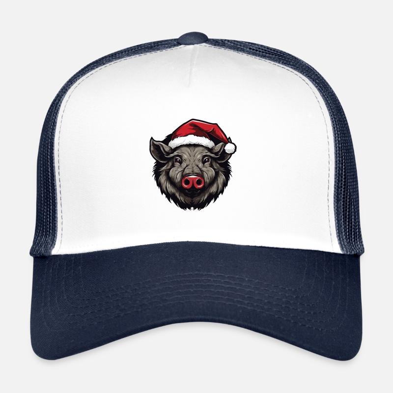 Wild Boar Head Christmas Portrait Trucker Cap