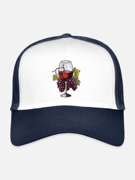 Verre à vin Raisins Vin - Casquette trucker  - blanc/marine - Devant