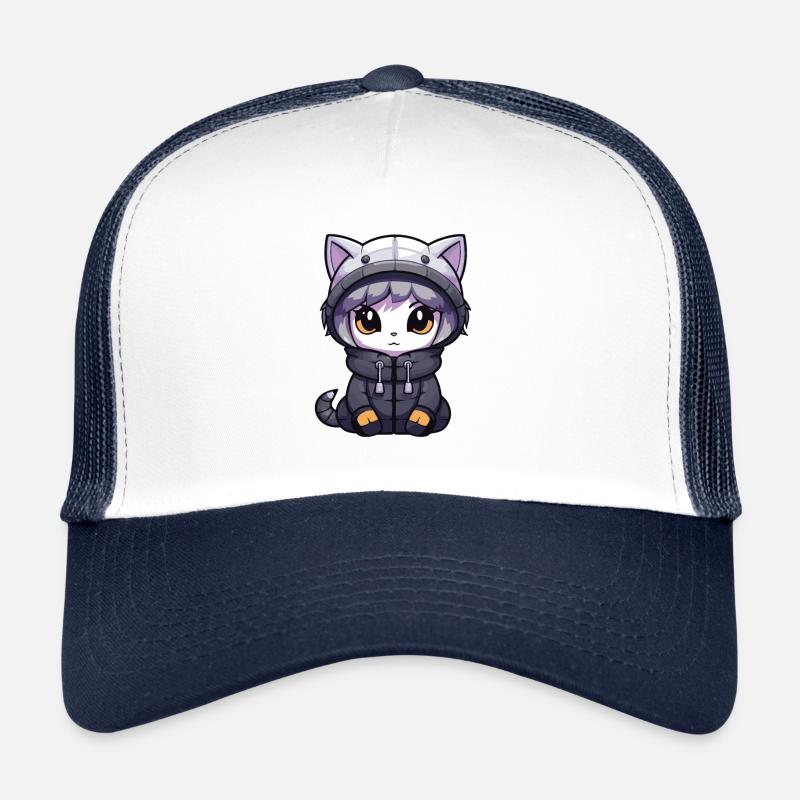 Katze Winter Tier Baby Anime - Trucker Cap - Weiß/Navy