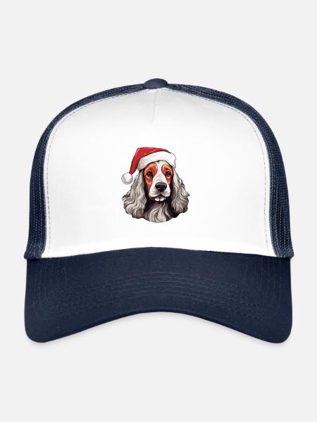 Cocker Spaniel Dog Christmas Portrait Xmas - Trucker Cap - white/navy - Front
