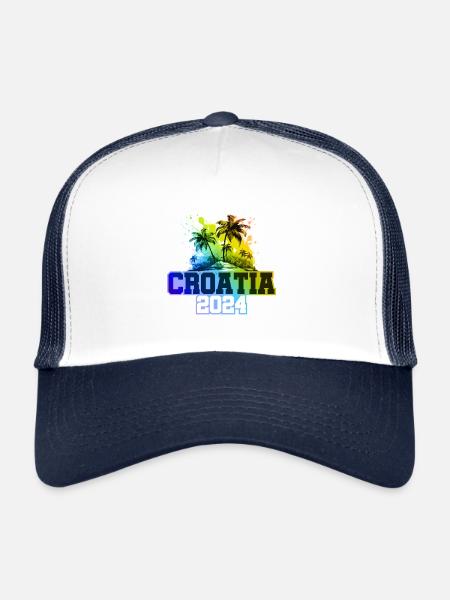 Croatie 2024 Vacances Palmiers Colorés - Casquette trucker  - blanc/marine - Devant