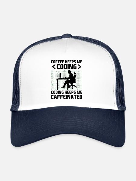 Coffee Coding Programmer Coder Developer Nerd Coff - Trucker Cap - white/navy - Front