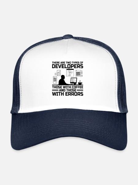 Café Codage Programmeur Codeur Développeur Nerd Coff - Casquette trucker  - blanc/marine - Devant