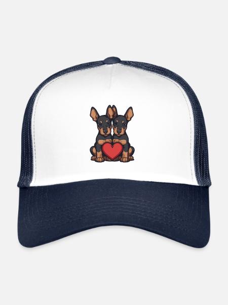 Doberman Chien Couple Amour Couple Amoureux - Casquette trucker  - blanc/marine - Devant