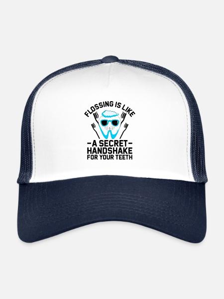 L’utilisation du fil dentaire est comme une poignée de main secrète pour vos dents - Casquette trucker  - blanc/marine - Devant
