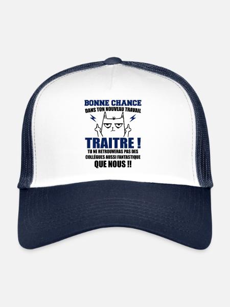 Départ Collègue Collègues Cadeau Traître Chat - Casquette trucker  - blanc/marine - Devant