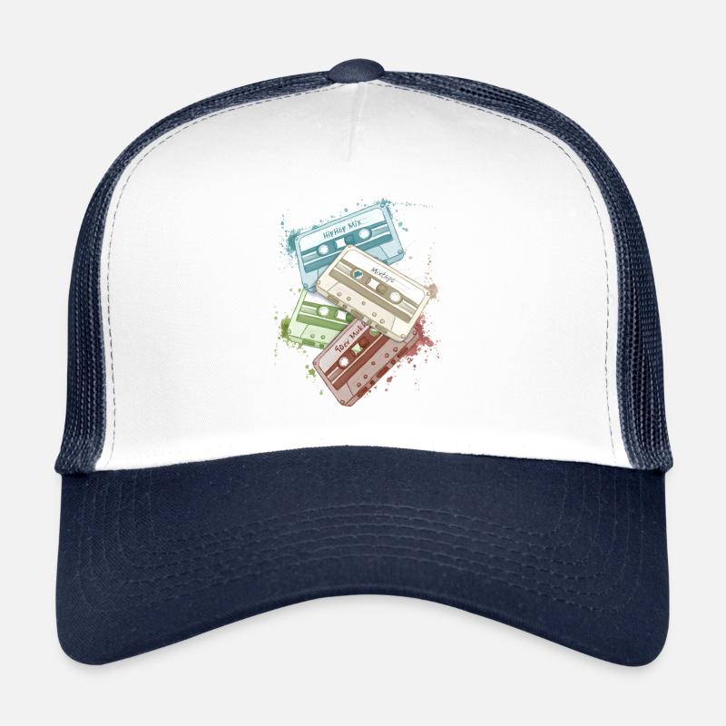 Retro Aquarell Tapes Kassetten Oldschool Mixtapes - Trucker Cap - Weiß/Navy