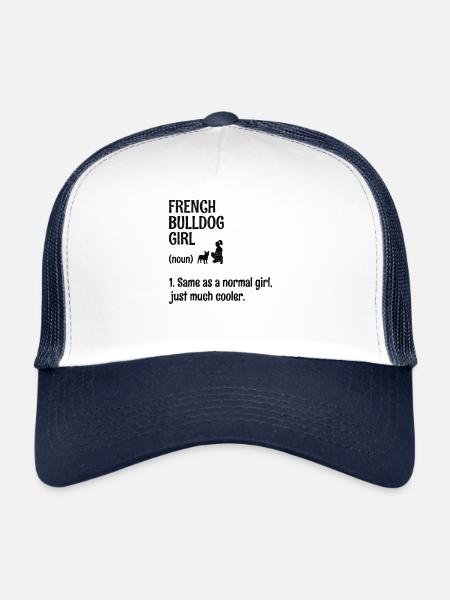 Bouledogue français fille identique à une fille normale juste Muc - Casquette trucker  - blanc/marine - Devant