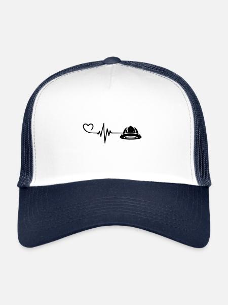 Firefighter Helmet Pulse Heart Love - Trucker Cap - white/navy - Front