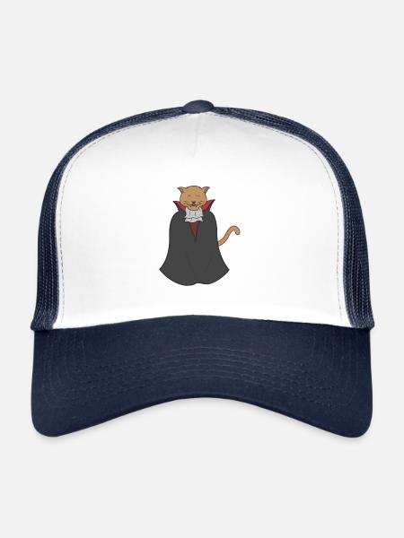 Cat dresses up as a vampire for Halloween - Trucker Cap - white/navy - Front